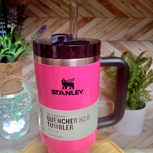 Electric Pink Neon Stanley 40 oz.  Quencher Tumbler NEW 🖤💕 - Picture 3 of 11